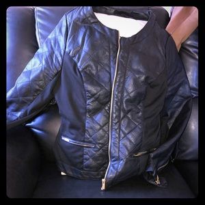 So 14/16 black quilted pleather/fabric jacket! LB